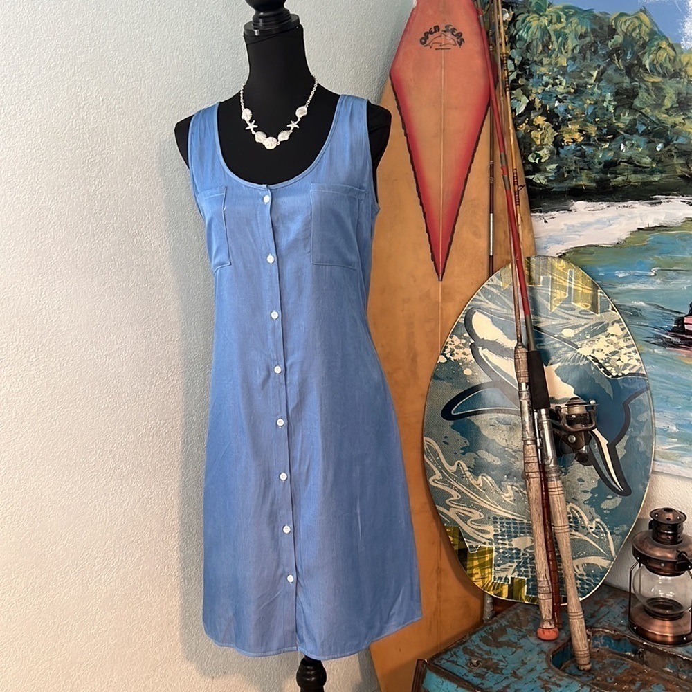 ⭐️Misslook, Soft Blue Casual Dress, Breast Pockets, Button-Front, Like New, M - Picture 12 of 12